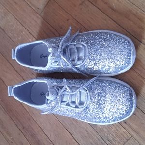 Silver Glitter Tennis Shoes. Like new, worn once!